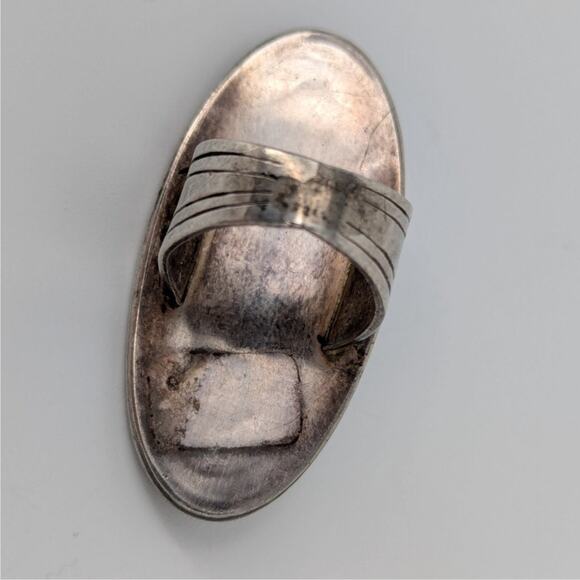 1960s Navajo Oval Sterling Silver Ring with Turquoise & Coral Chunky Native 5.5 - Picture 3 of 5